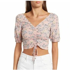 Sophie Rue Women's Crop Blouse Top Size XL Multicolor Viscose Short Sleeves Tie